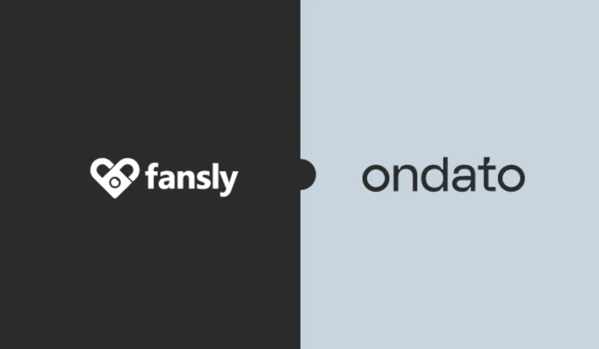Fansly and Ondato logos displayed side by side, representing partnership in privacy and compliance solutions.