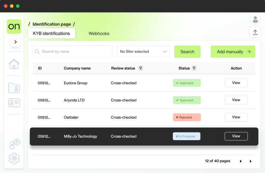 Automated business onboarding dashboard