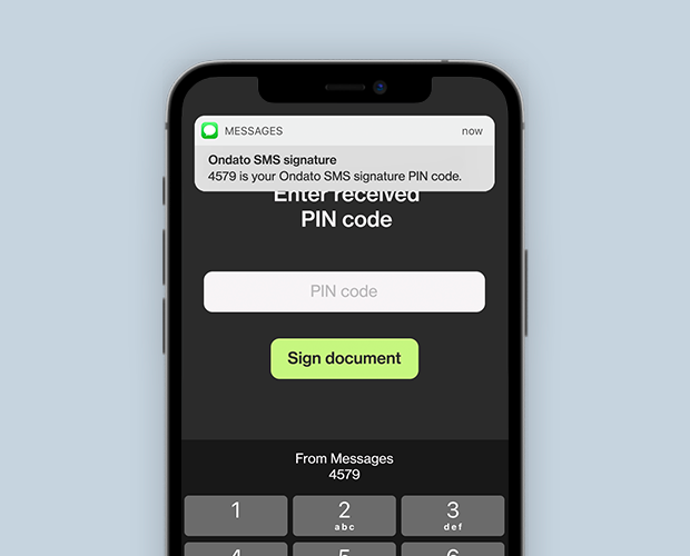 SMS Signature process enter pin code