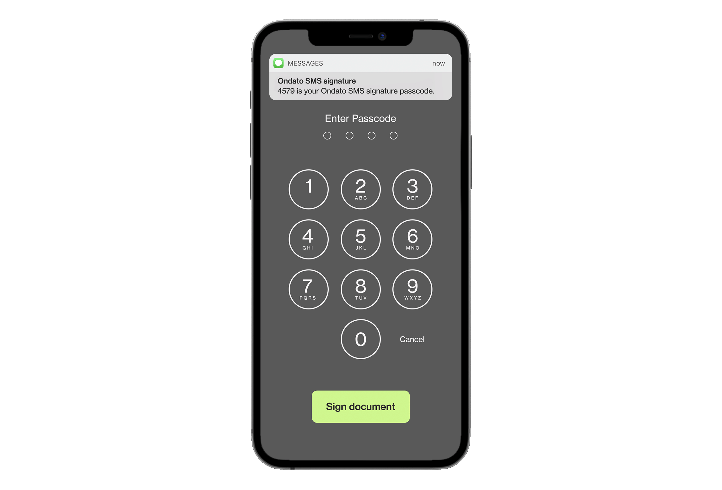 SMS Signature authentication screen